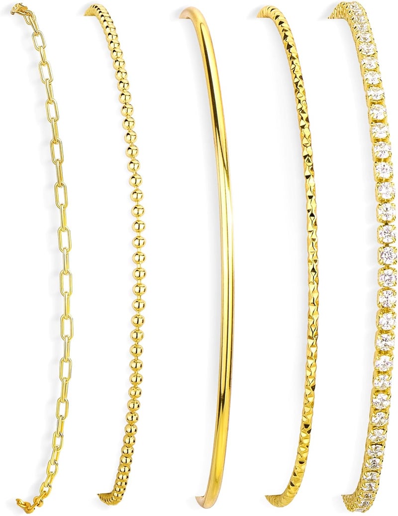 Poxtex Gold Bracelets Set for Women Stack, Dainty Thick Bracelets Stack for Women Trendy, Simple Thin Gold Plated Cuff Stackable Bracelets With Beaded Cuban Paperclip Snake Rope Bangle Hand Chain Jewelry Gifts for Women Non Tainish - Image 1